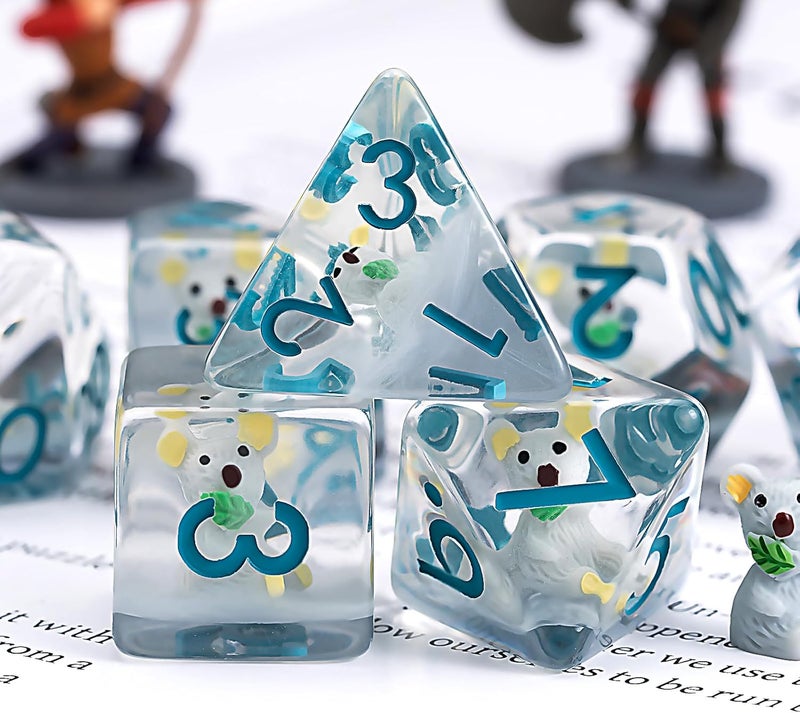weyano DND Resin Koala Dice Set, D&D Polyhedral Dice for Dungeons and Dragons RPG, MTG Role Playing Games D and D Dice 7pcs D20 D12 D10 D8 D6 D4 - Image 3